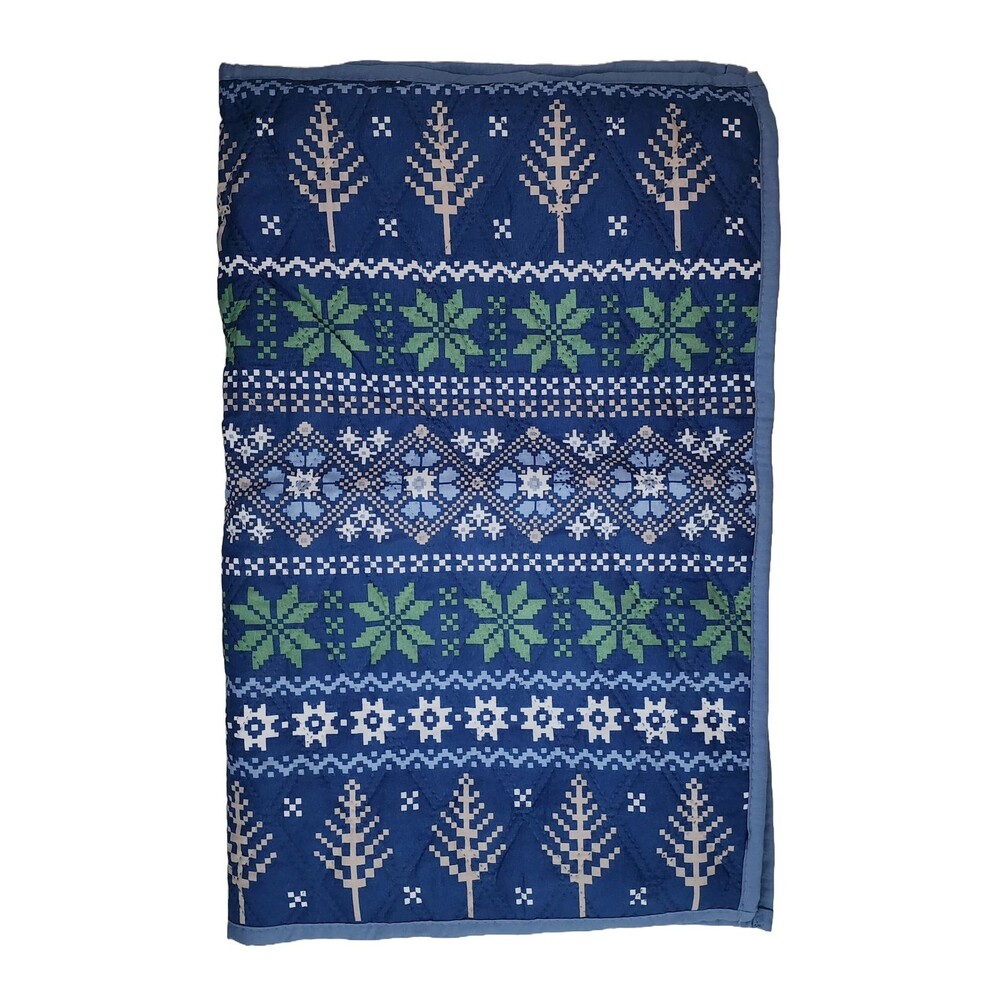 2 Martha Stewart Quilted Pillow Shams Blue Green Fair Isle Christmas 20x26
